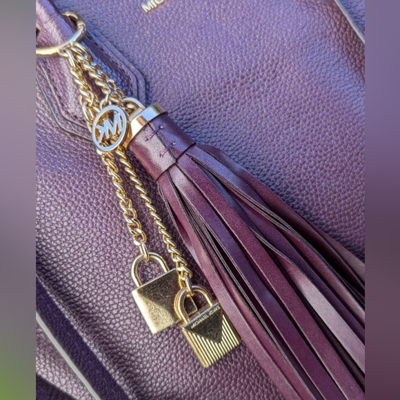 Michael Kors Studio Mercer LEATHER Accordion Tote Purple Satchel PURSE+Wallet - Picture 2 of 13